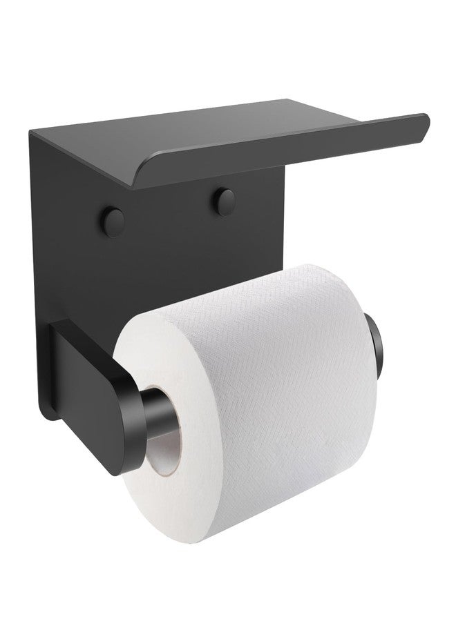 SetSail Toilet Paper Holder with Shelf Adhesive or Screw Bathroom Toilet Paper Roll Holders Wall Mount Matte Black Tissue Holder for Bathroom Hardware Accessories - Image 1