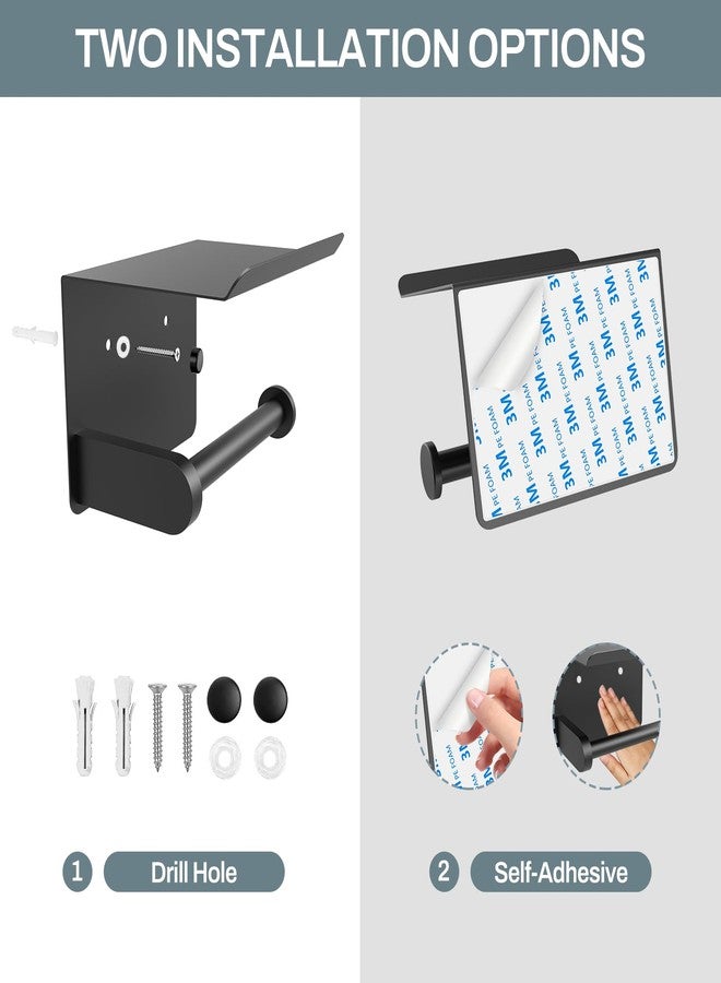 SetSail Toilet Paper Holder with Shelf Adhesive or Screw Bathroom Toilet Paper Roll Holders Wall Mount Matte Black Tissue Holder for Bathroom Hardware Accessories - Image 4