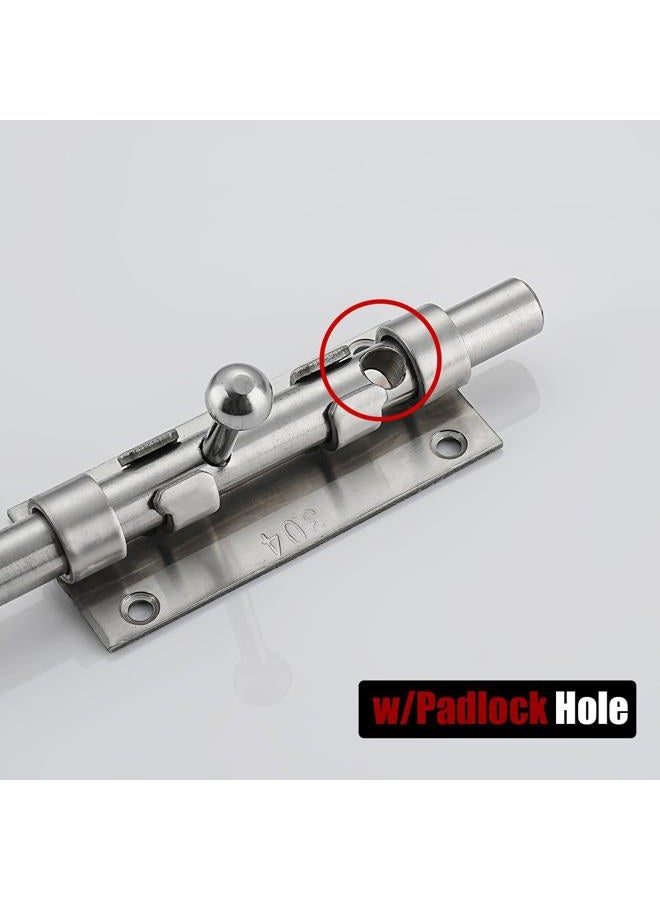 JQK Sliding Bolt Gate Latch, 6.3 Inch (Thick 2.4mm) Heavy Duty 304 Stainless Steel Barrel Bolt with Padlock Hole, Interior Door Latches Brushed Finish, DL300-BN - Image 3