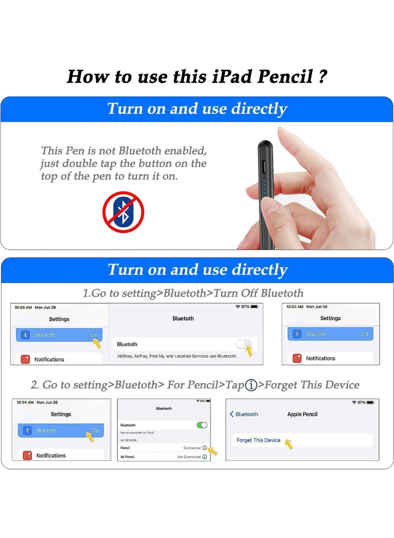Stylus Pen for iPad 2024-2018, Pen for iPad Apple Pencil 9th&10th Generation, Compatible with iPad 10/9/8/7/6, iPad Pro 12.9"/11"/13" (M4), iPad Mini 6/5, iPad Air 5/4/3/11"-13" (M2) - Black - Image 4