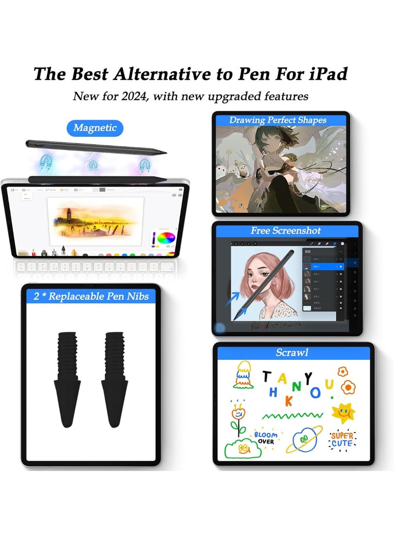 Stylus Pen for iPad 2024-2018, Pen for iPad Apple Pencil 9th&10th Generation, Compatible with iPad 10/9/8/7/6, iPad Pro 12.9"/11"/13" (M4), iPad Mini 6/5, iPad Air 5/4/3/11"-13" (M2) - Black - Image 2