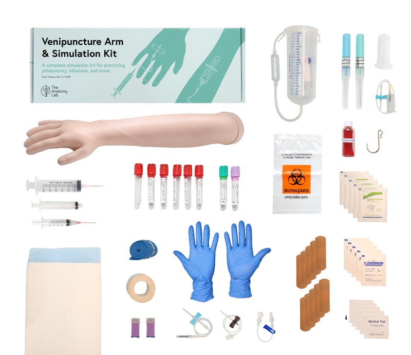 Anatomy Lab Premium IV and Venipuncture Training Phlebotomy Practice Kit Clinical Nursing Training 25 Piece IV Start Kit Durable Realistic Design