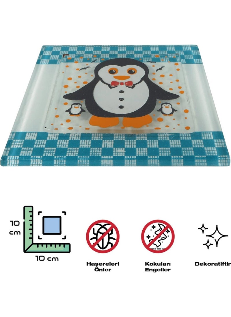HELLOVE - Glass Bathroom Drain Cover Ornament 2 Pieces Glass Drain Cover 10X10 cm Penguin - Image 1