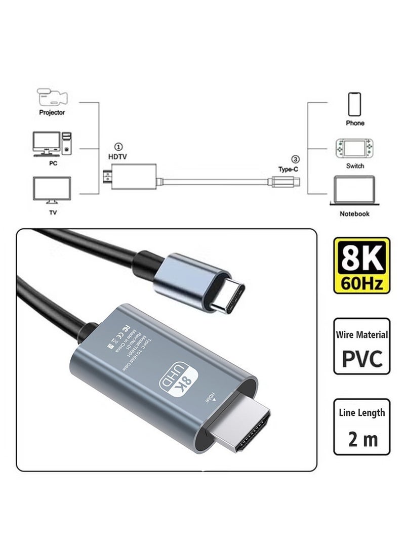 X-level USB C to HDMI 2.1 Cable 6.6FT/2M, 8K USB Type C to HDMI Cord High Speed 48Gbps, Thunderbolt 4/3 to HDMI HDCP 2.3 Compatible with Steam Deck,MacBook Pro/Air, iPhone16/16 Pro ﻿Max - Image 5