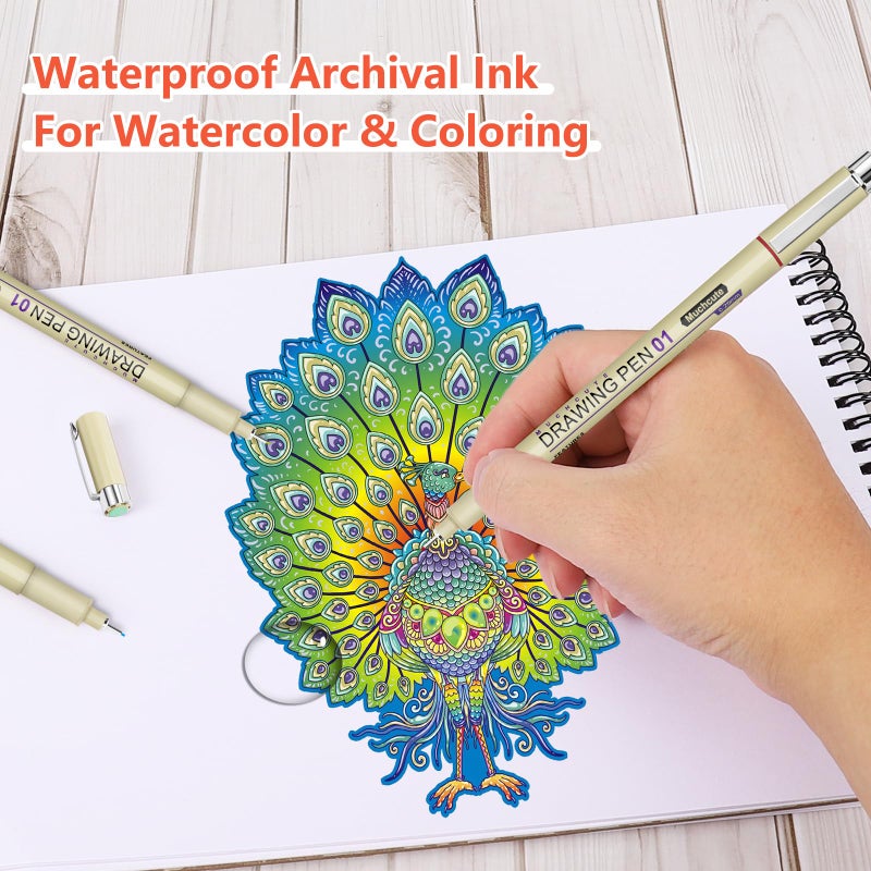 KOUSICOO Muchcute 01 Micro Fineliner Drawing Art Pens: 12 Colors 0.25mm Extra Fine Point Bible No Bleed Smooth Journal Zentangle Study Supplies Colored Waterproof Line Ultra Needle Tip Fine liner Thin Gel Felt - Image 5