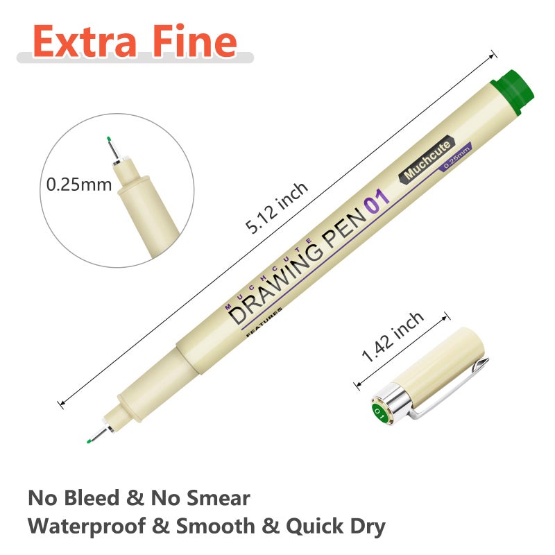 KOUSICOO Muchcute 01 Micro Fineliner Drawing Art Pens: 12 Colors 0.25mm Extra Fine Point Bible No Bleed Smooth Journal Zentangle Study Supplies Colored Waterproof Line Ultra Needle Tip Fine liner Thin Gel Felt - Image 3