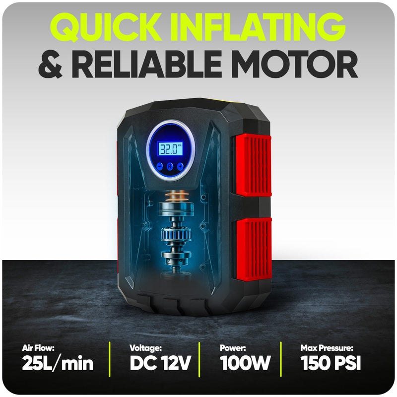 FORTEM Tire Inflator Portable Air Compressor, Air Pump for Car Tires and Bikes, Car Tire Pump w/Auto Shut Off, 150 PSI, 12V DC, LED Light, Carrying Case, for Men, Women - Image 5