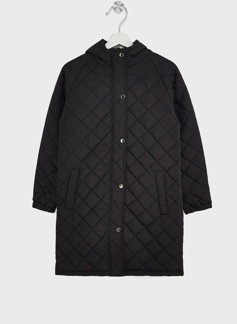 Ruby Tuesday Girls Quilted Hooded Long Jacket  - Image 1