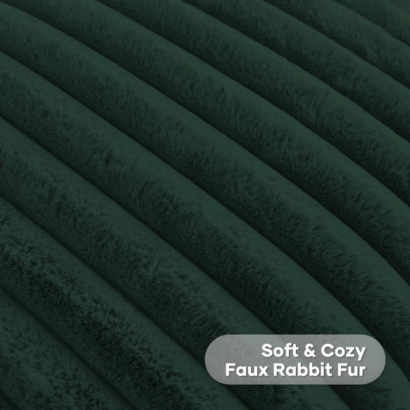 FUTEI Pack of 2 Fluffy Faux Fur Throw Pillow Covers 22x22 Inch Elegant Striped Textured Decorative Cushion Cases Modern Accent Pillow for Couch Bed Living Room, Dark Green - Image 2