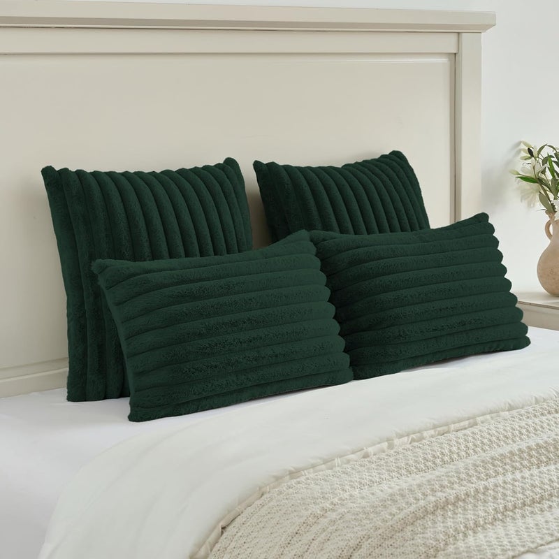 FUTEI Pack of 2 Fluffy Faux Fur Throw Pillow Covers 22x22 Inch Elegant Striped Textured Decorative Cushion Cases Modern Accent Pillow for Couch Bed Living Room, Dark Green - Image 5