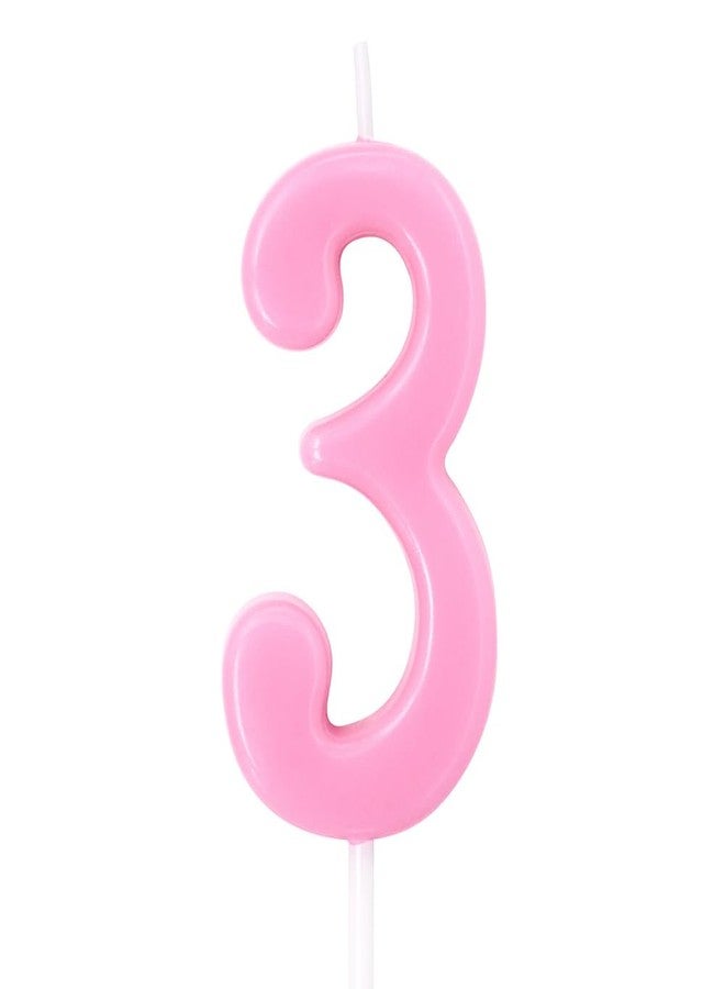 Dobmit Pink Birthday Candles Number 3 Cake Topper Decoration Glitter Candle for Party Anniversary - Image 1