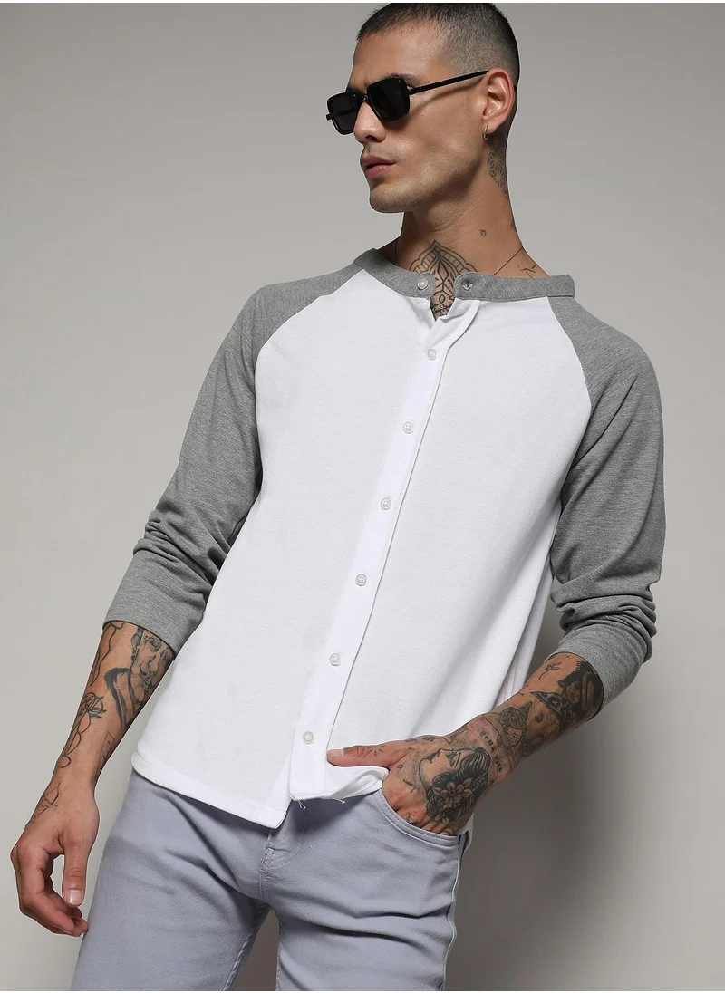 Campus Sutra Men's White & Grey Raglan Shirt