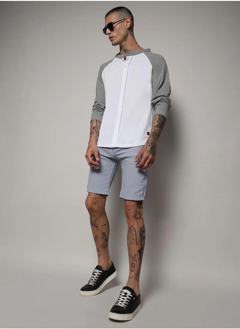 Campus Sutra Men's White & Grey Raglan Shirt