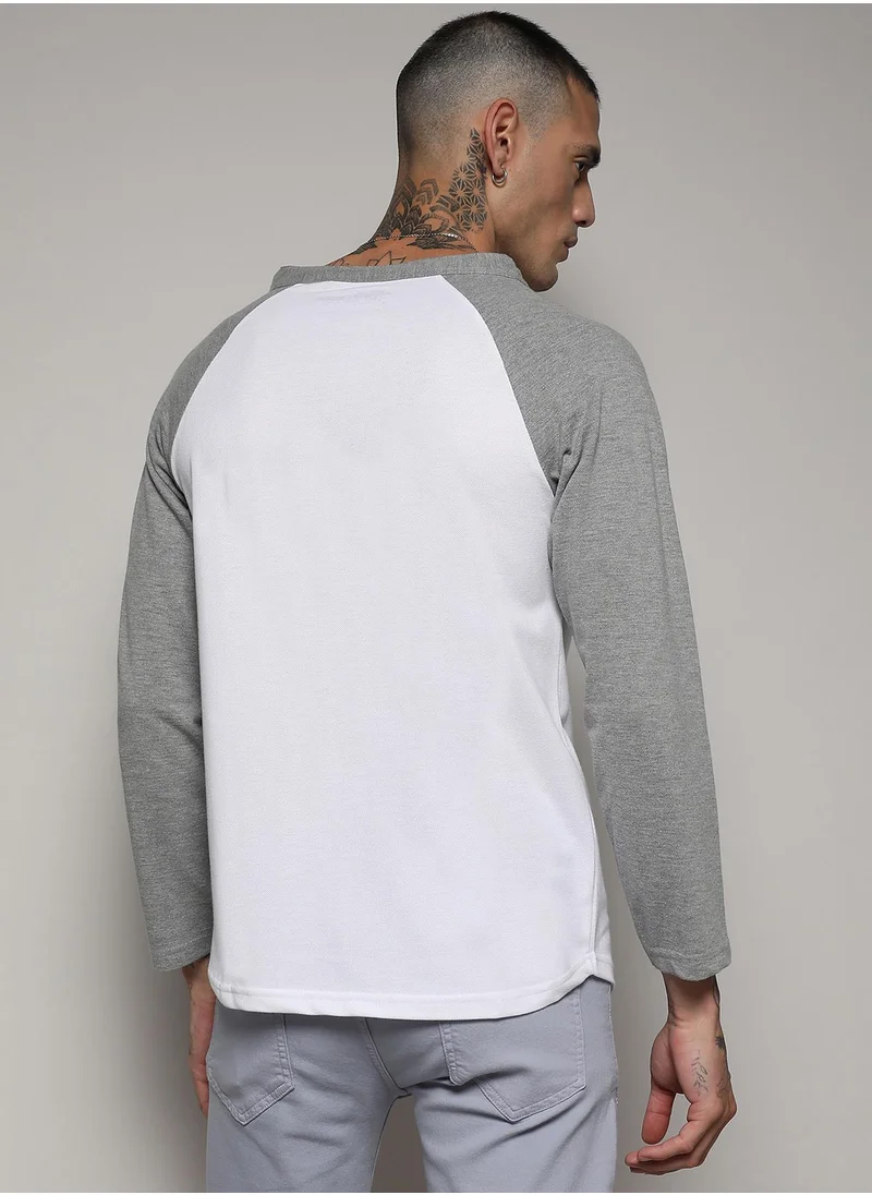 Campus Sutra Men's White & Grey Raglan Shirt