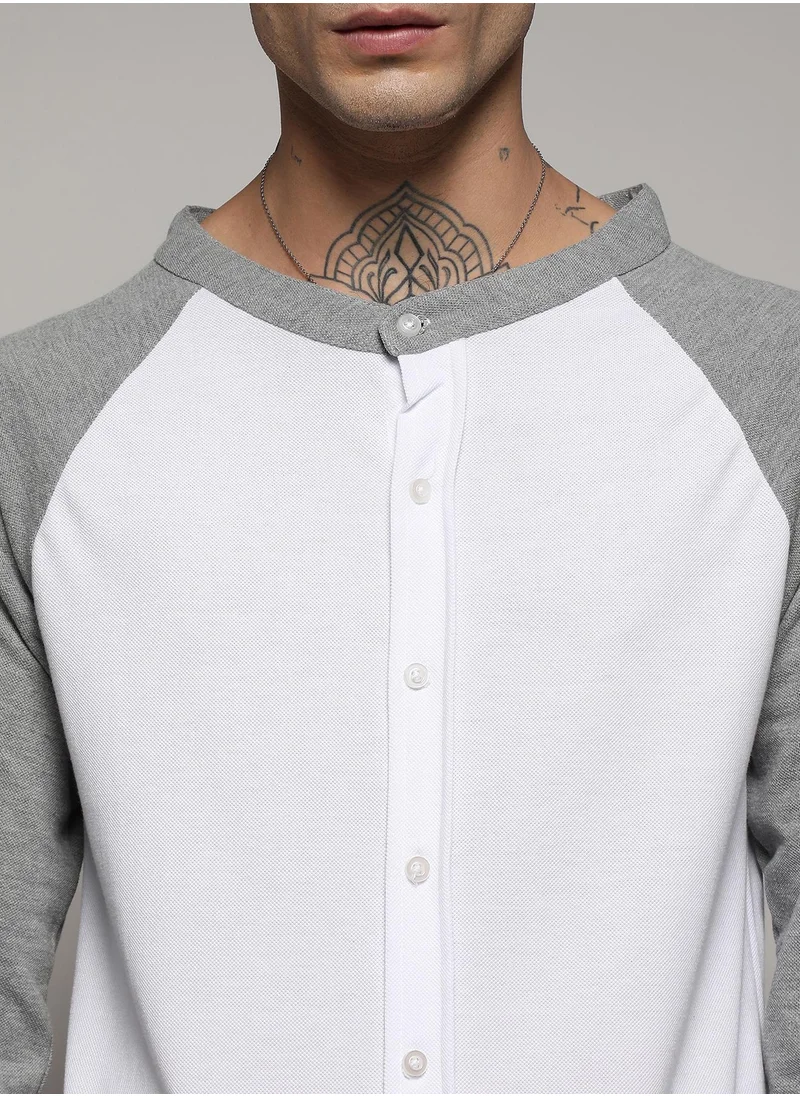 Campus Sutra Men's White & Grey Raglan Shirt