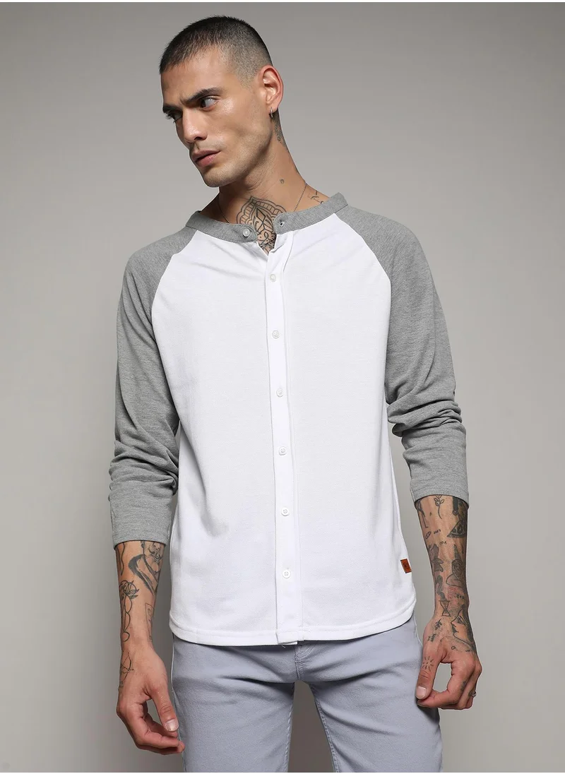 Campus Sutra Men's White & Grey Raglan Shirt