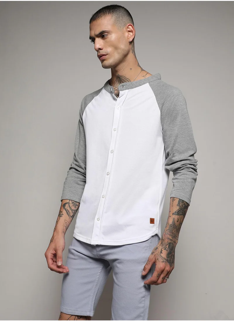 Campus Sutra Men's White & Grey Raglan Shirt