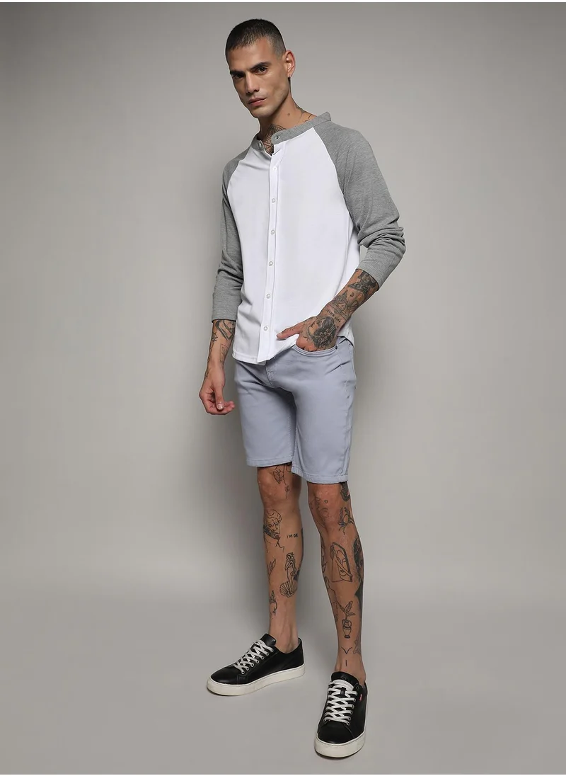Campus Sutra Men's White & Grey Raglan Shirt