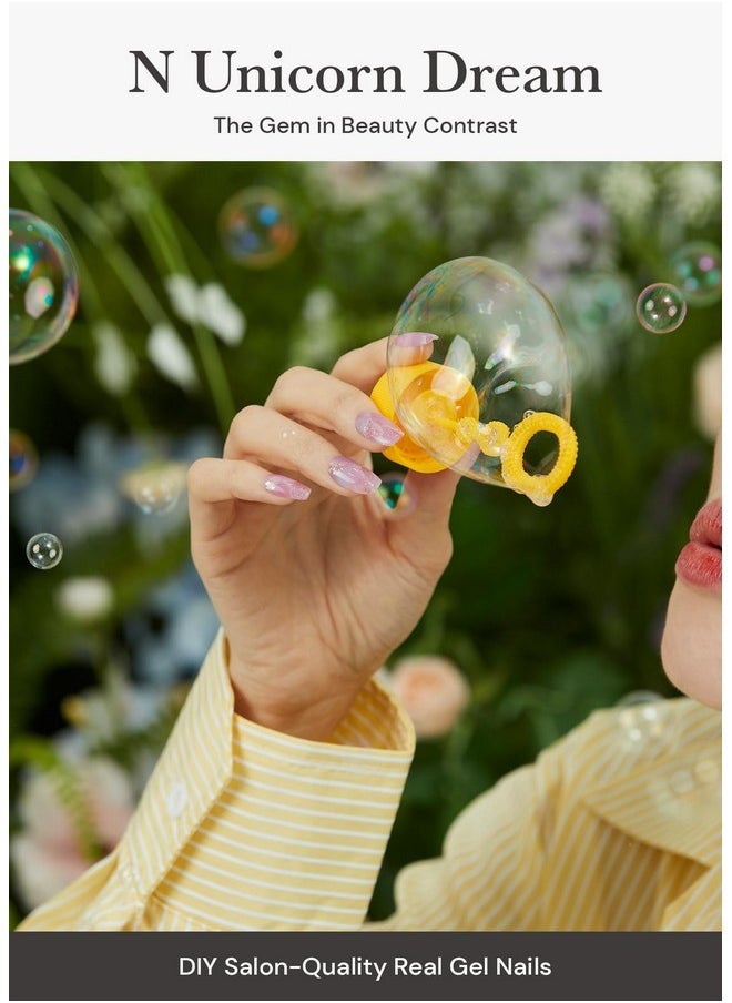 اوهورا شرائح أظافر جل شبه معالجة (N Unicorn Dream) - تعمل مع أي مصابيح أظافر، بجودة الصالون، تدوم طويلاً، سهلة الاستخدام والإزالة - تتضمن 2 وسادة تحضير، ومبرد أظافر وعصا خشبية  - Image 2