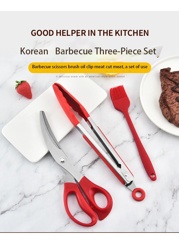 3-piece stainless steel Korean barbecue scissors clip set Chicken bone scissors food clip set barbecue clip set  - Image 4