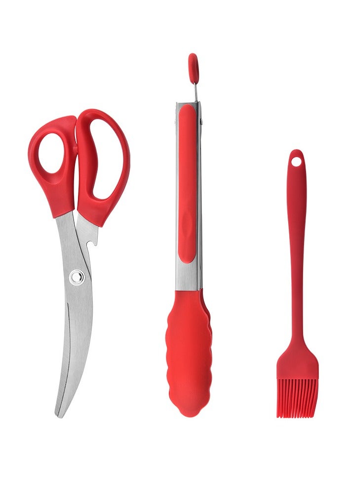 3-piece stainless steel Korean barbecue scissors clip set Chicken bone scissors food clip set barbecue clip set  - Image 1