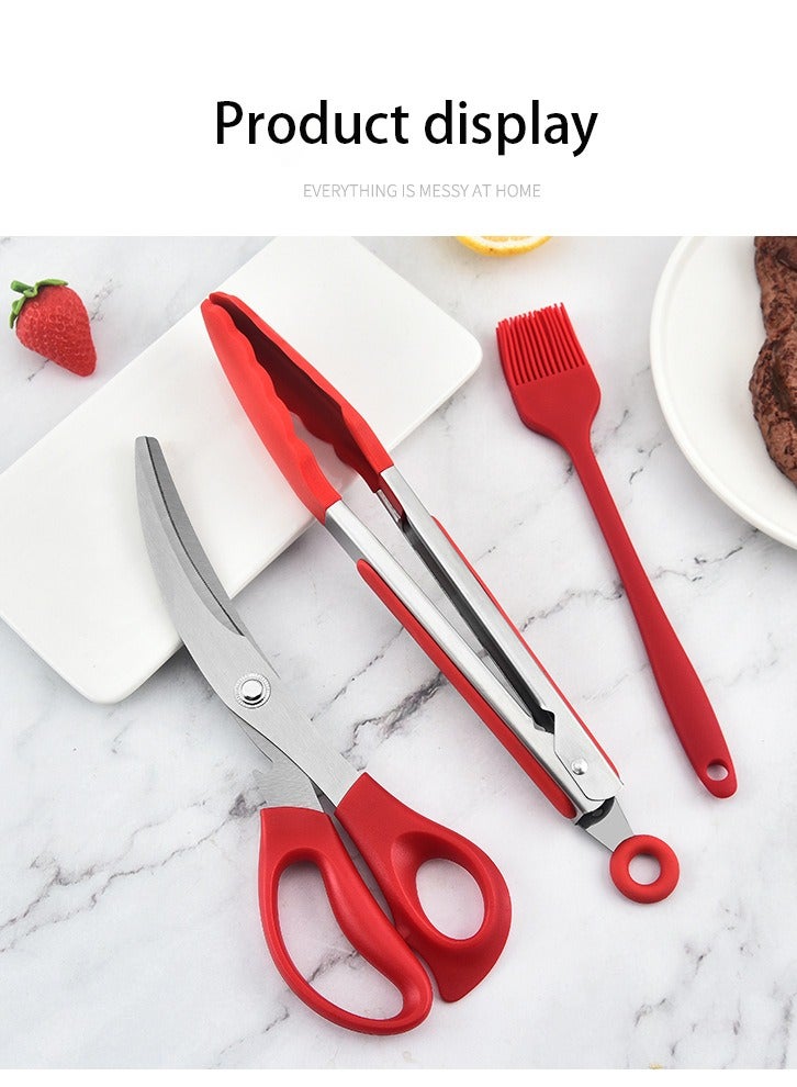 3-piece stainless steel Korean barbecue scissors clip set Chicken bone scissors food clip set barbecue clip set  - Image 2