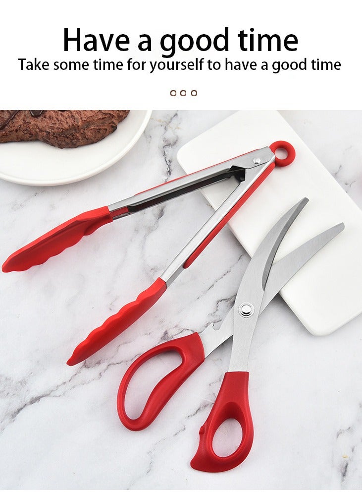 3-piece stainless steel Korean barbecue scissors clip set Chicken bone scissors food clip set barbecue clip set  - Image 3