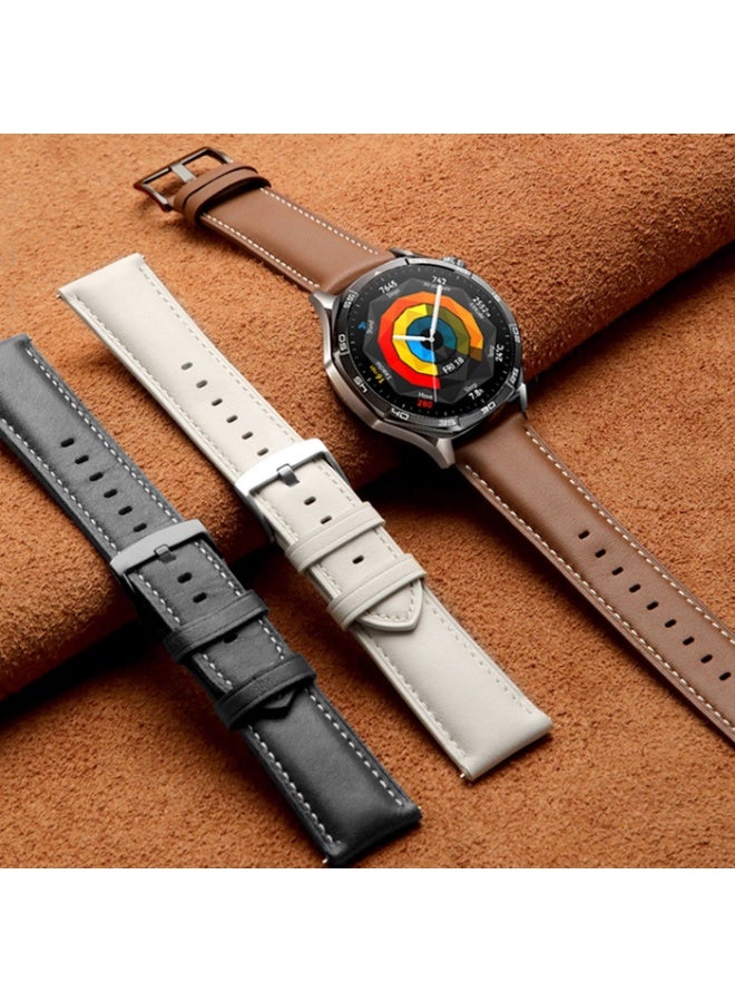 Genuine Leather Watch Band for Huawei Watch GT 5 Pro 46mm with Black Buckle - Image 3