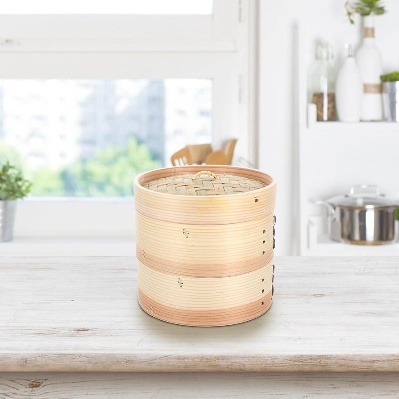 Ipetboom Metal Edge 2-tier Home Use Steamer Basket 21cm Diameter Food Steaming Basket with Lid for Dumplings and Buns Kitchen Cookware - Image 4