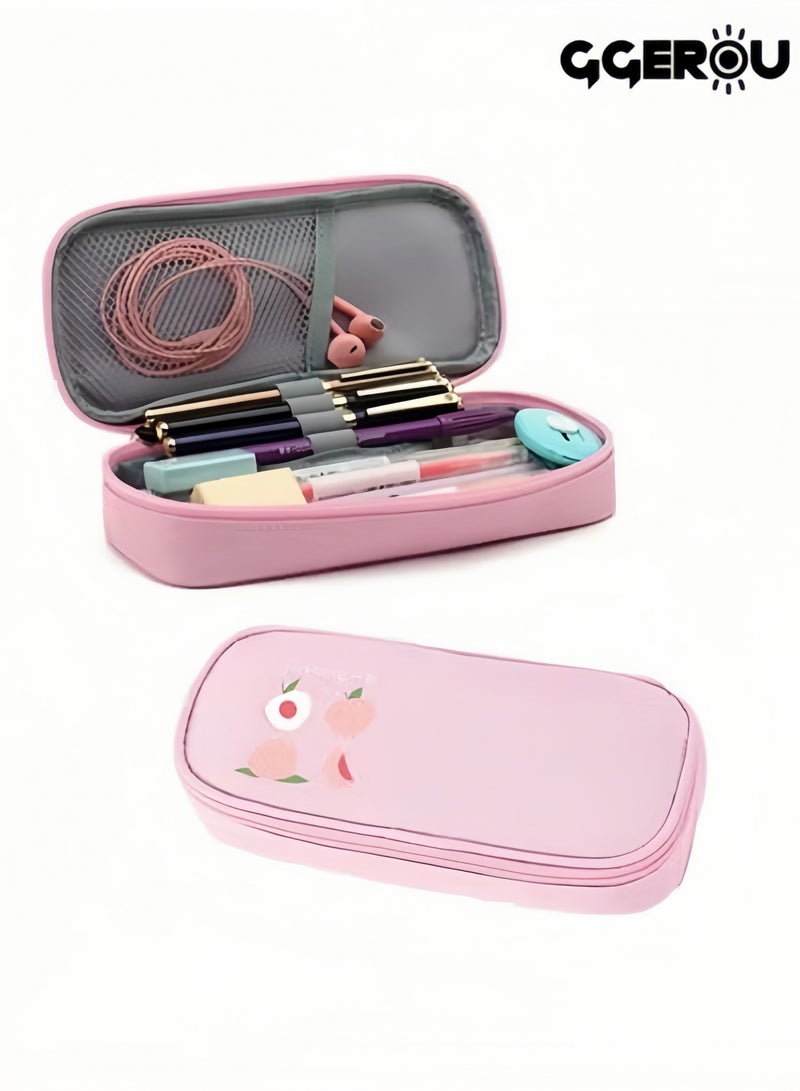 GGEROU Pencil Case,Large Capacity Pen Bag,Colored Pencil Bag with Zipper,Student School Supplies,Suitable for the Beginning of School Season,Beginning of School Gifts (Pink) - Image 1