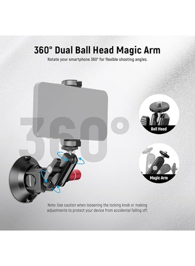 3" Suction Cup Camera Mount Bracket with Ball Head Magic Arm, 1/4" ARRI Holes, Quick Release Car Mount with Holder & Action Cam Adapter Compatible with DJI Insta360, CA104 - Image 5