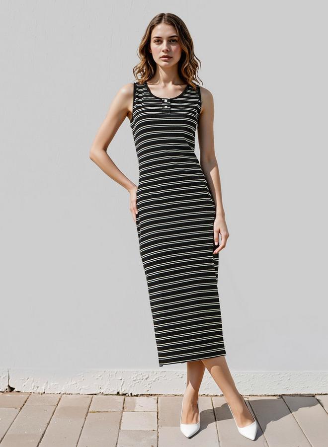 لي كوبر فستان لي كوبر متوسط الطول بلا أكمام مخطط - - Image 1