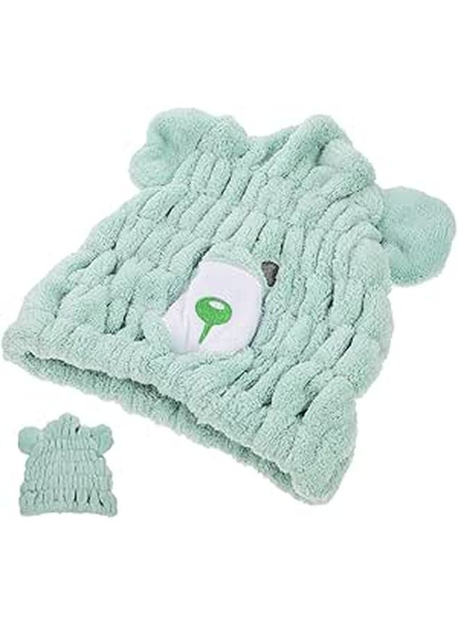 Light Green Coral Fleece Hair Drying Towel Wrap Cap Absorbent Quick Dry - Image 1