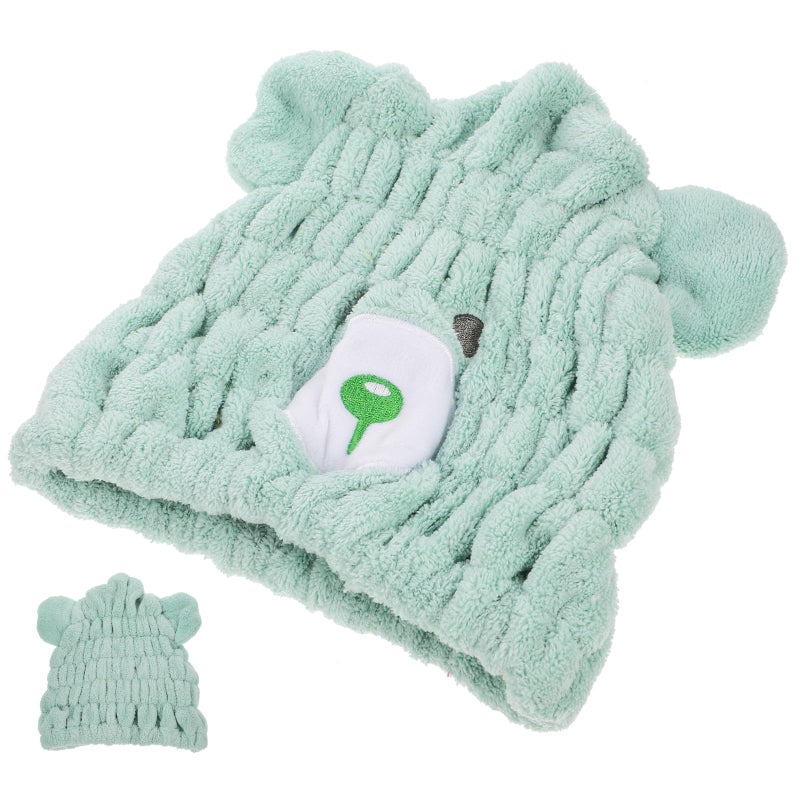 Light Green Coral Fleece Hair Drying Towel Wrap Cap Absorbent Quick Dry - Image 2