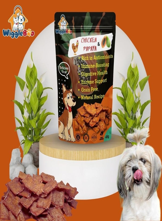 WiggleBoo Chicken & Papaya Dog Treat | Protein Rich | Fiber Rich | Crunchy Healthy Snacks (45 Grm) - Image 2