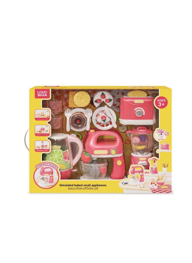 null - Liduo Toy Simulation Baking Small Household Appliances Lamp Effect Large Cabinet Sound And Light Induction Cooker Rice Cooker Steam Rotating Hot Pot-Specifications:55016 Red (color Box Packaging) - Image 1