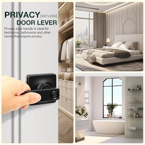 GOBEKOR 1 Pack Square Privacy Door Levers Matte Black Lever Door Handles Interior for Bedroom and Bathroom Door Locks Straight Door Handles - Image 3