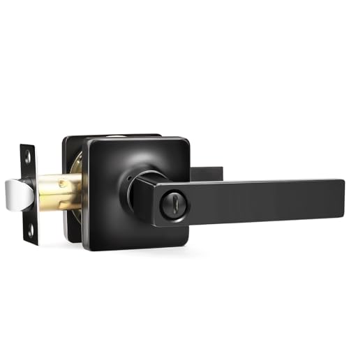 GOBEKOR 1 Pack Square Privacy Door Levers Matte Black Lever Door Handles Interior for Bedroom and Bathroom Door Locks Straight Door Handles - Image 1