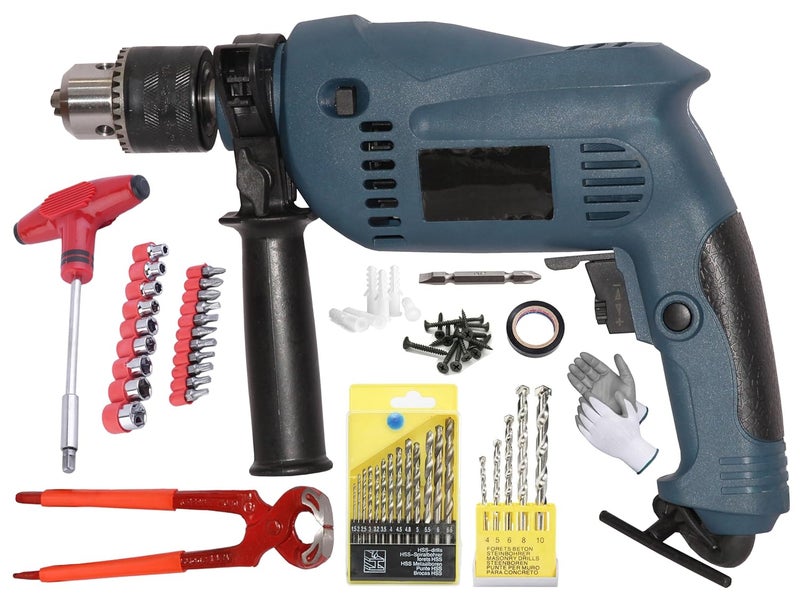 Digital Craft Electric Drilling Tool Multifunction Household Hand Drill Machine Highpower Pistol Drill 13MM Impact Reversible Drill8Inch Pincer PlierTBar Socket Set - Image 1