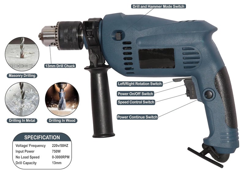 Digital Craft Electric Drilling Tool Multifunction Household Hand Drill Machine Highpower Pistol Drill 13MM Impact Reversible Drill8Inch Pincer PlierTBar Socket Set - Image 2