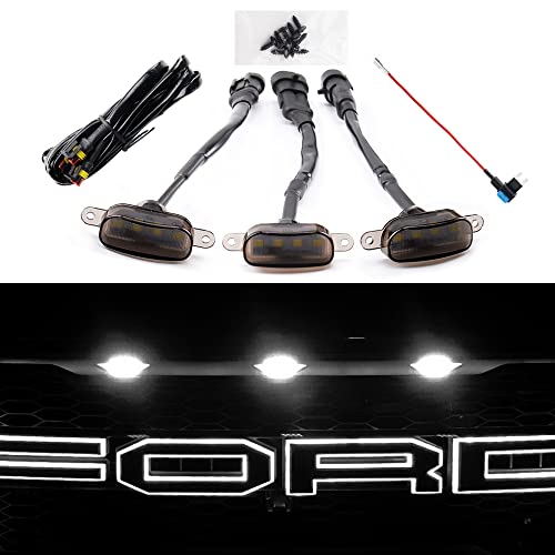 AUXLIGHT Car Accessories, 3PCS LED Grille Lights with Fuse & Wire, Compatible 2004-2019 for-d F150 Raptor Style Aftermarket Grill, 2013-2018 R-am 1500 Grill (White) - Image 1