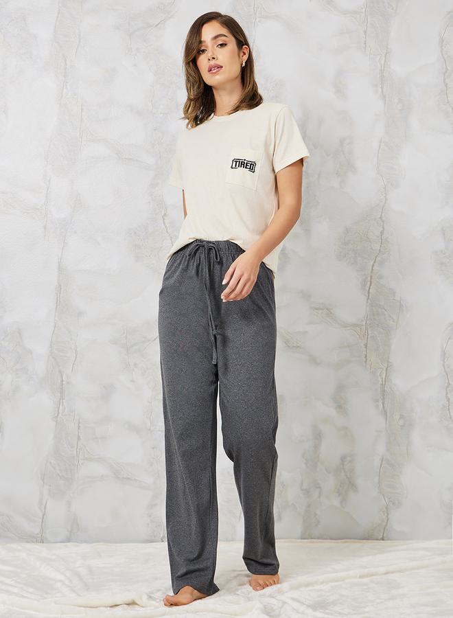 Styli Tired Embroidered Pocket Tee & Pyjama Set  - Image 1