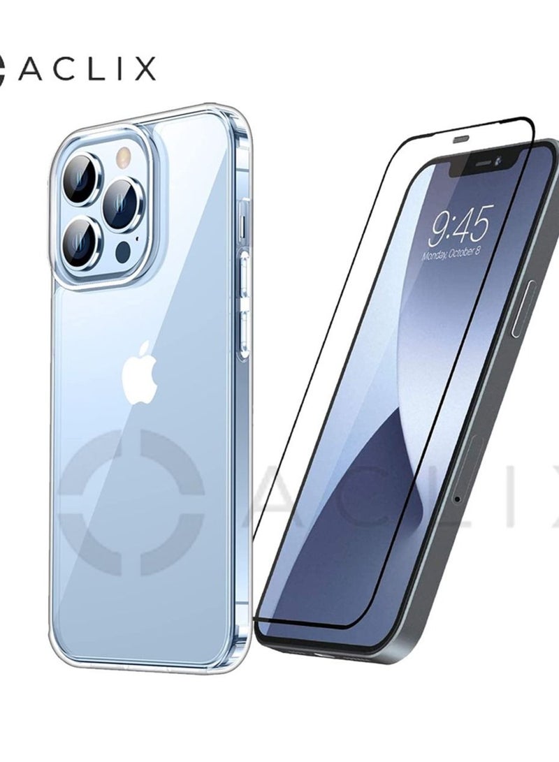 ACLIX 2in1 Apple IPhone 14 ProMax with A 3D Black Border Glass Screen Protector 6.7 inch Shockproof Protective Case, Soft Scratch-Resistant Protection Case, Slim Transparent Thin Case for IPhone 14 Pro Max.