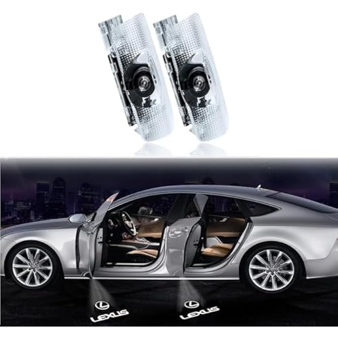 ليكساس قطعتان من مصابيح شعار باب السيارة LED، جهاز عرض ليزر، أضواء ترحيب ثلاثية الأبعاد، مصابيح إضاءة ظلية شبحية، ملحقات بديلة لسلسلة Rx Es Gx Ls Lx Is Gs Rc Ux - Image 1