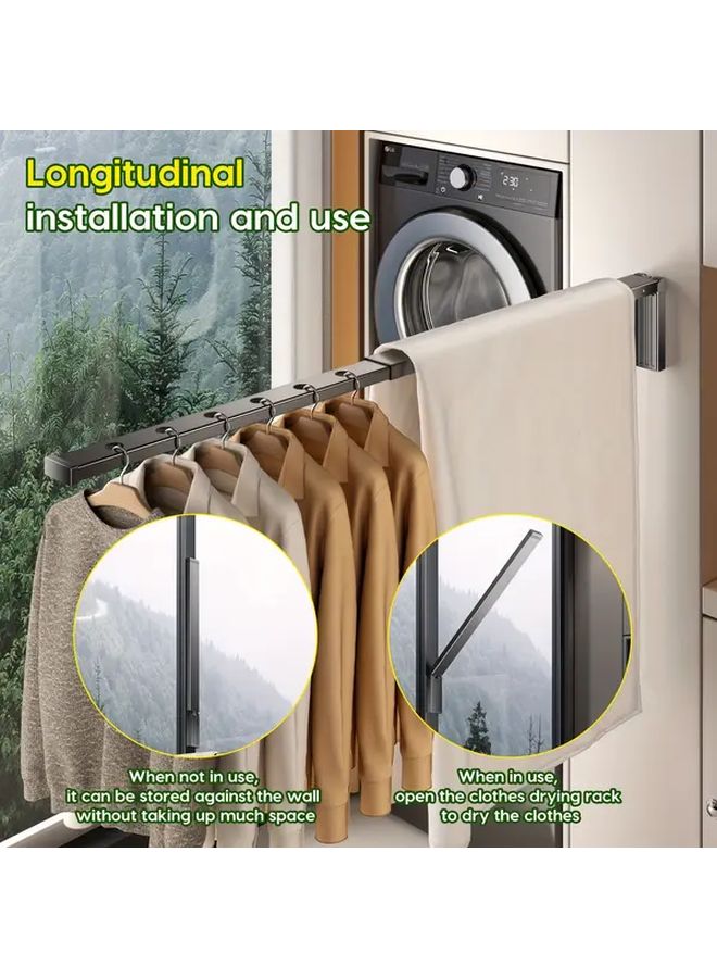 Gray Window Frame Foldable Clothesline Indoor Drying Rack Horizontal Vertical Mount - Image 2