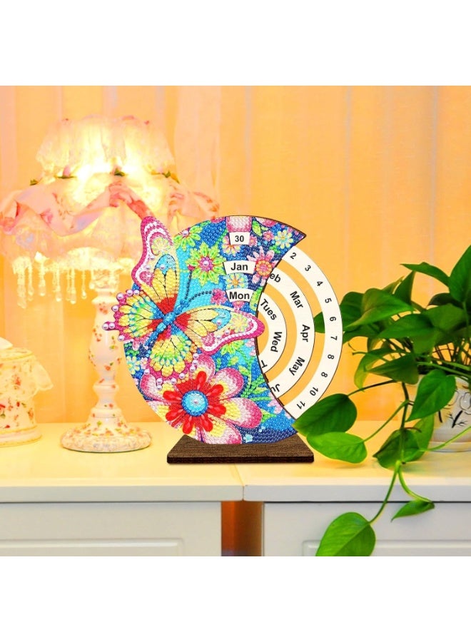 موثوقية التنبؤ تقويم دائم من الماس DIY لوحة فنية من الماس تقويم يدوي دوار من الخشب زخرفة مكتبية تقويم دائم دائري زخارف من الماس أحادية الجانب للديكور المنزلي - فراشة - Image 5