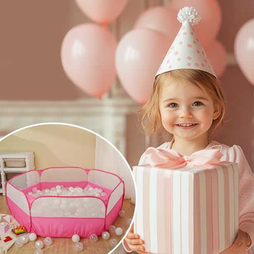 TRENDPLAY Foldable Ball Pit for Toddlers, Large Pop Up Ball Pits Kids Play Tent Crawl Playpen Ball Pool Playhouse Playpen with Storage Bag, for Boys Girls Dogs Cats Ferrets Indoor Outdoor, Bright Pink - Image 5