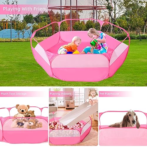 TRENDPLAY Foldable Ball Pit for Toddlers, Large Pop Up Ball Pits Kids Play Tent Crawl Playpen Ball Pool Playhouse Playpen with Storage Bag, for Boys Girls Dogs Cats Ferrets Indoor Outdoor, Bright Pink - Image 3