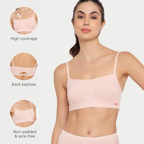 Enamor A022 Cotton Stretch Cami With Detachable Straps Bra for Women- Non Padded Non Wired High Coverage(A022-Pearl-XL) - Image 3