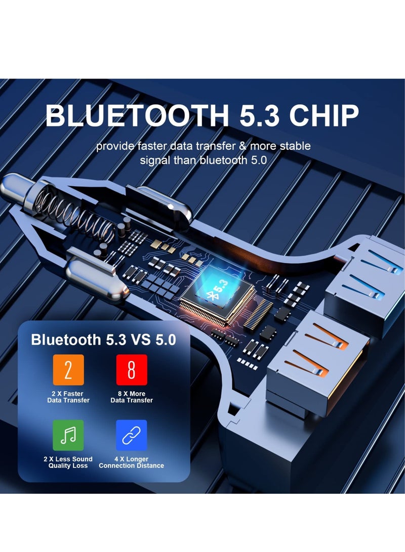 SYOSI Newest Bluetooth V5.3 FM Transmitter, Bluetooth Car Transmitter Car Radio Transmitter Hands Free Car Kit MP3 Player QC3.0 PD3.0 Car Charger with LED Display Support USB Drive Colorful Light - Image 2